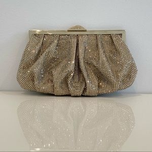 JUDITH LEIBER NATHALIE GOLD CRYSTAL CLUTCH BAG